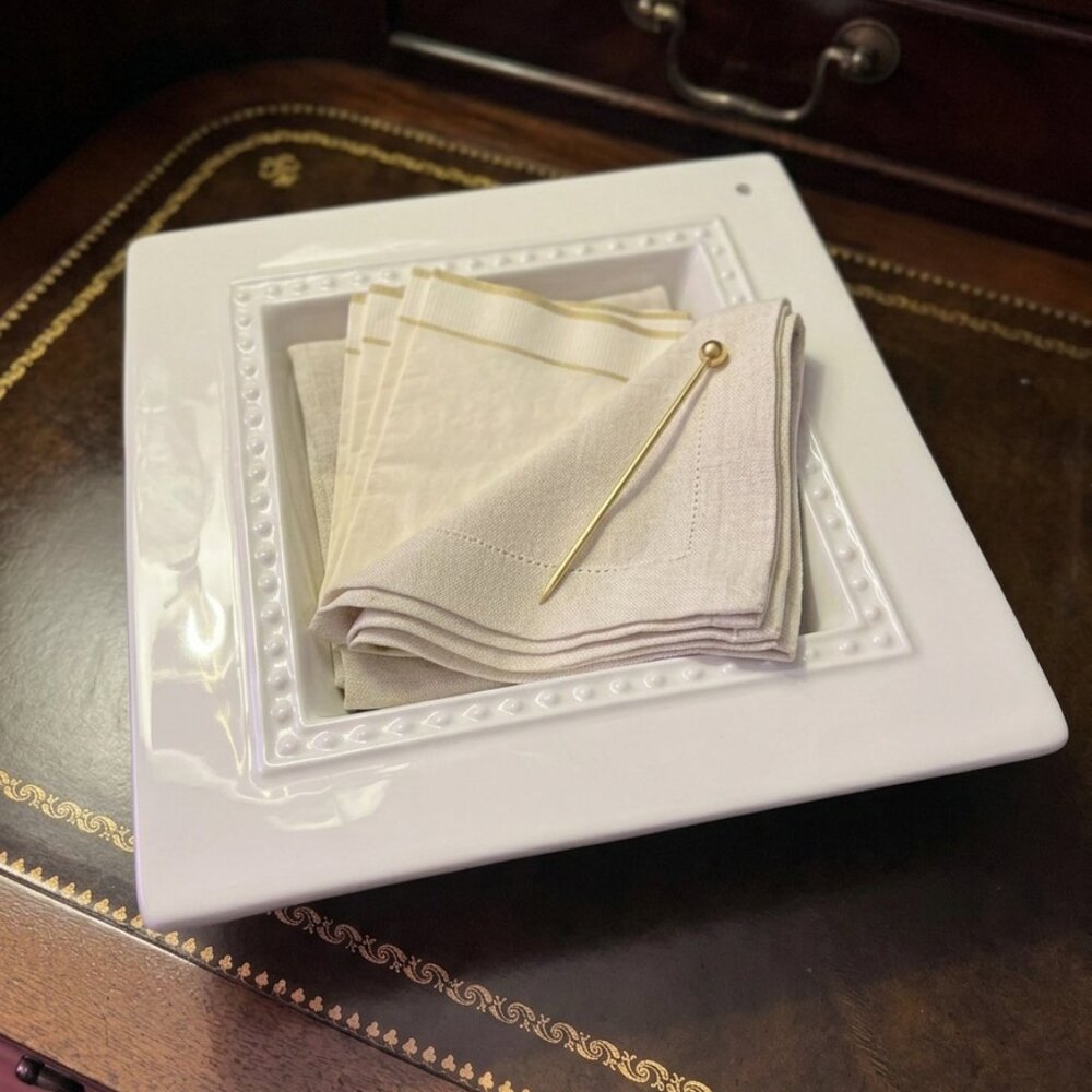 Nora Fleming Pearl Dot Square Napkin Bowl 9.25” Retired White Stoneware Tray